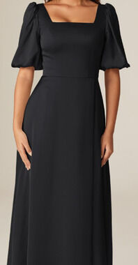 AW BRIDAL 2 XS black metallic satin Etta bridesmaid formal maxi dress NEW 0B19